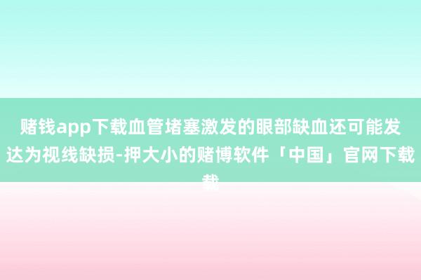 赌钱app下载血管堵塞激发的眼部缺血还可能发达为视线缺损-押大小的赌博软件「中国」官网下载